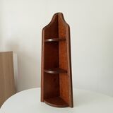 Vintage corner wall shelf in solid oak