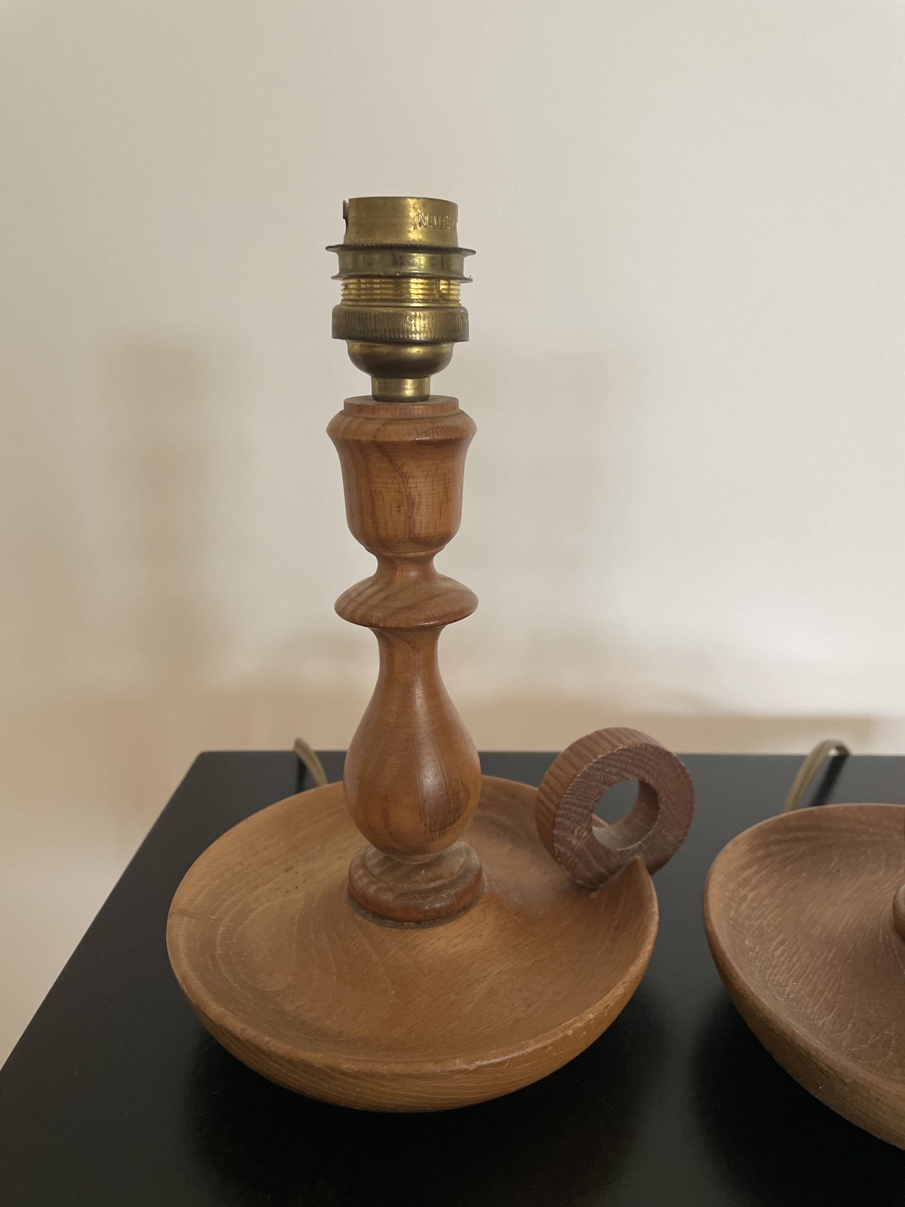 Pair of turned wooden lamp bases from the 60s