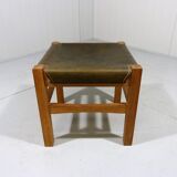 Wooden stool with saddle leather seat, 1970-80’s