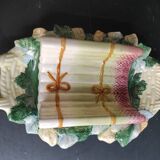 Vintage French asparagus serving tray in Majolica