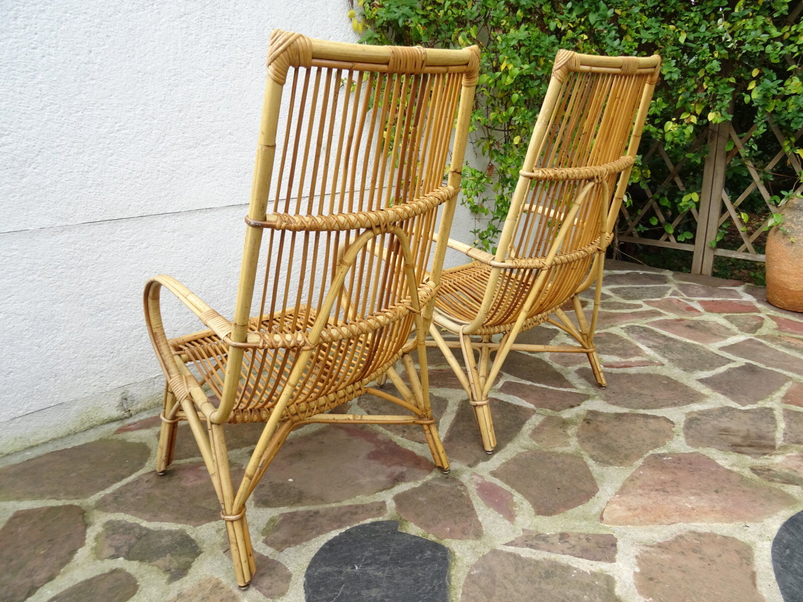 Pair of high rattan chairs