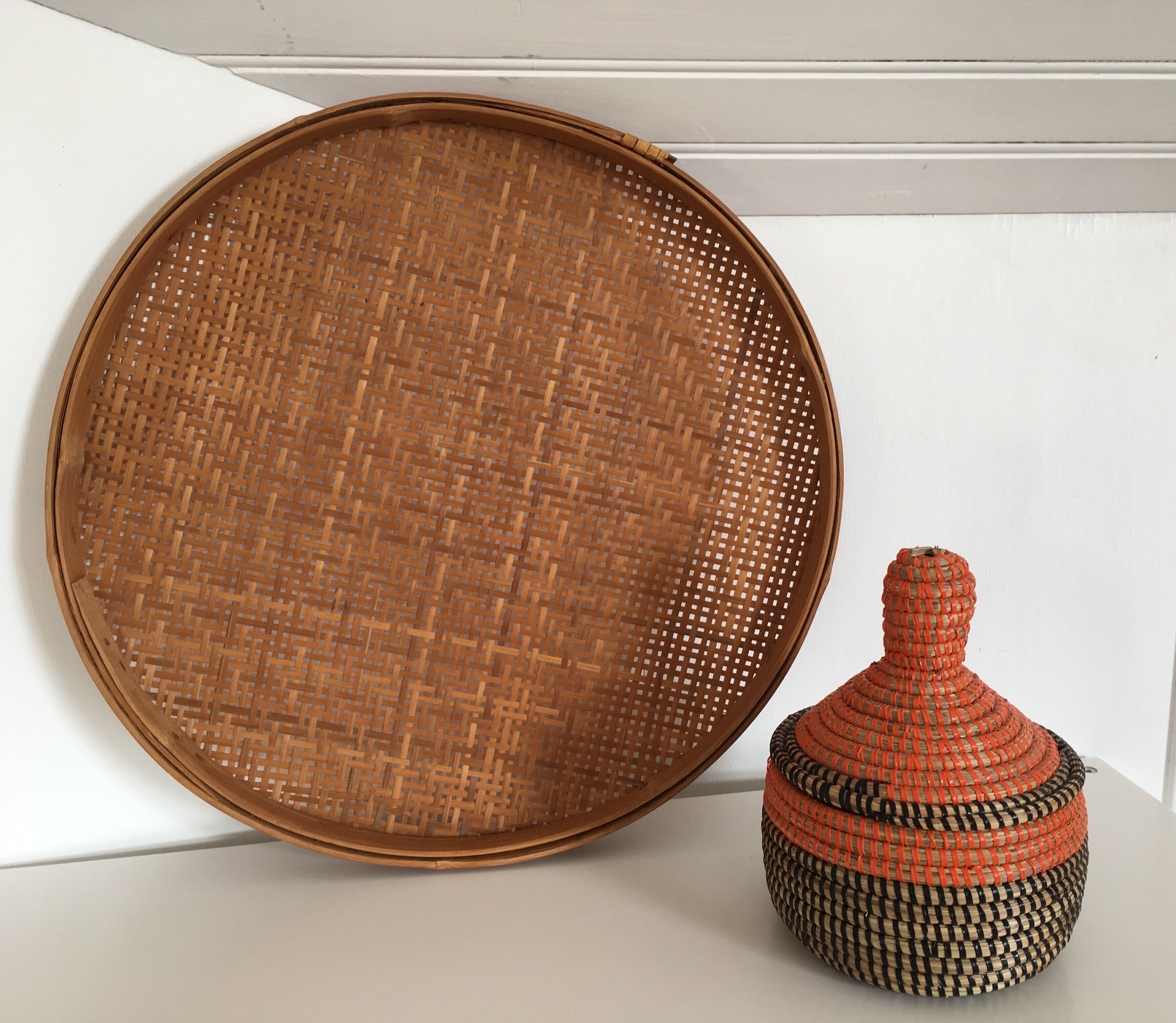 Large platter vintage rattan