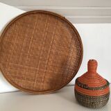 Large platter vintage rattan