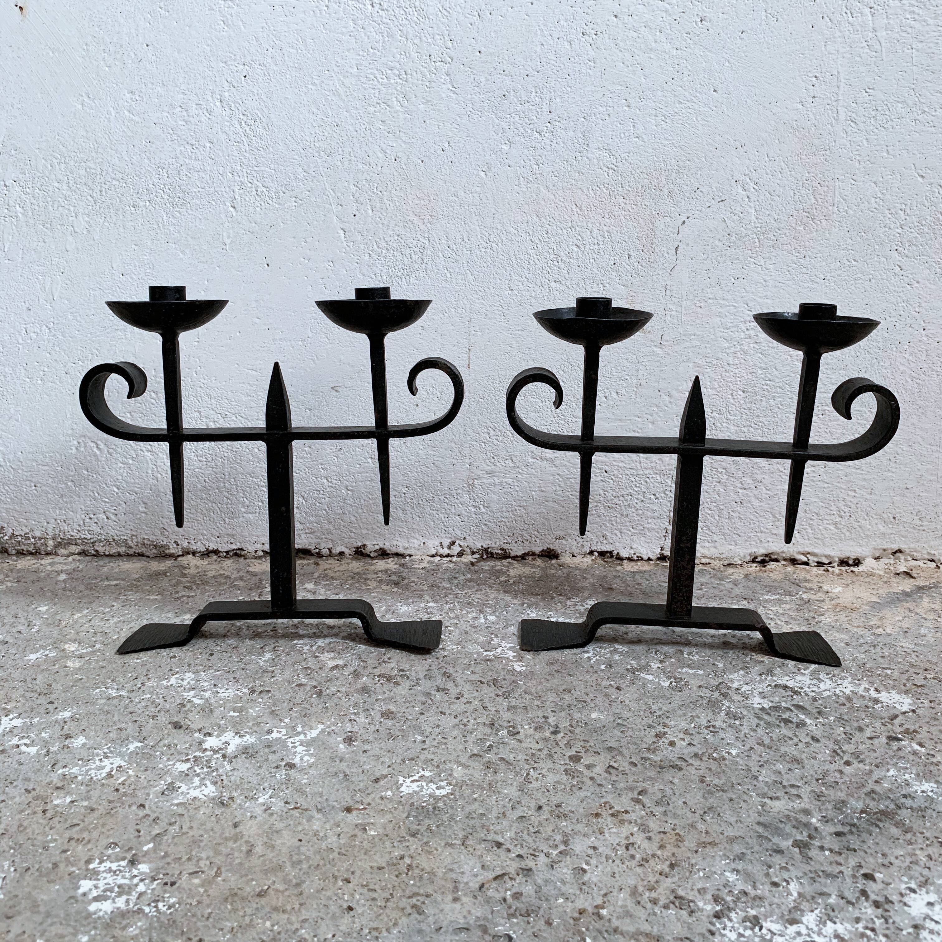 Paire de chandeliers fer forgé 2 lumières