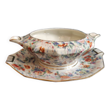 Vintage French serving sauce boat from La Tallec, Limoges, with colourful floral decoration