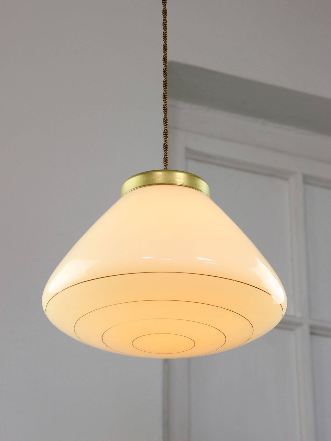 Mid-Century Modern Italian Yellow Glass and Brass Pendant Lamp, 1960s