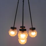 Art deco hanging lamp with 5 spheres on 5 rods