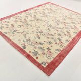 7x9 Yellow & Burgundy Floral Turkish Vintage Rug, 216x281Cm