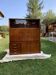 Mid-Century 1960s brown wooden wardrobe with display cabinet, drop-down front and drawers.