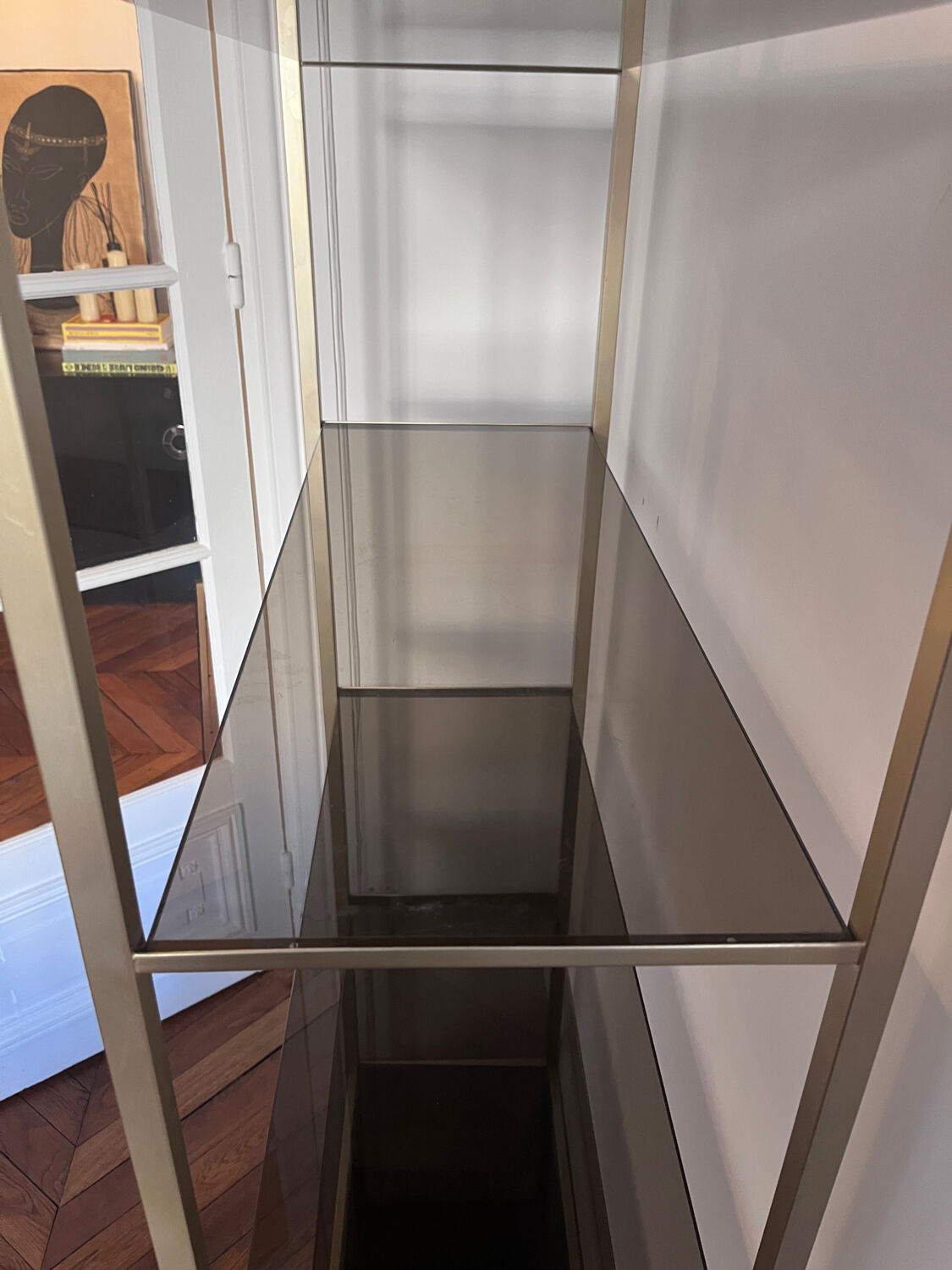 Vintage Ligne Roset Smoked Glass & Metal Shelving Unit (1980s) moo