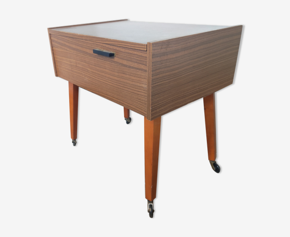 Travailleuse à roulettes table d'appoint pieds compas vintage made in Germany