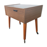 Travailleuse à roulettes table d'appoint pieds compas vintage made in Germany