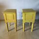 Pair of vintage carved wooden bedside tables – Sunny yellow finish
