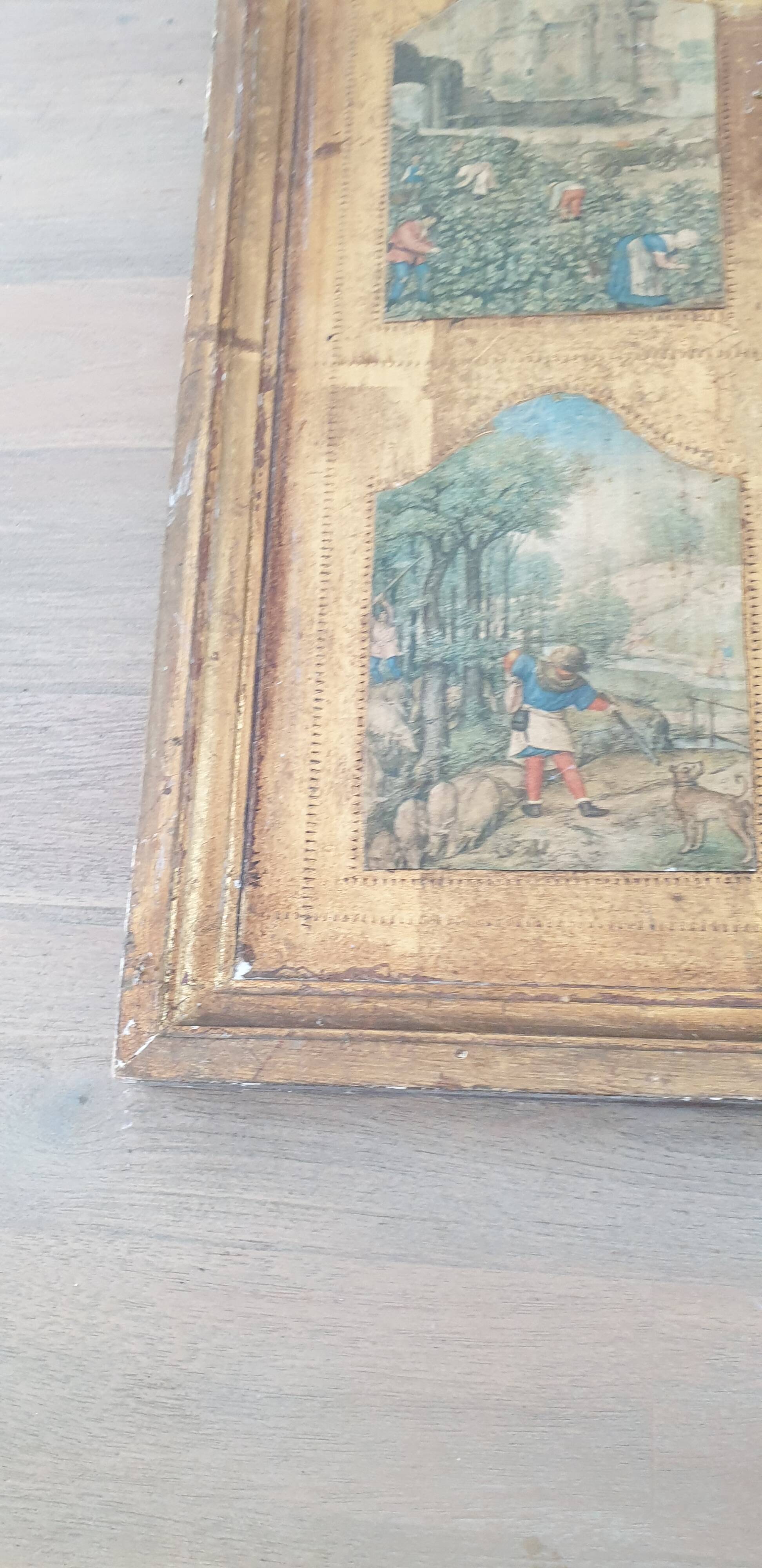 Tableau en bois scènes médiévales 1920/1930