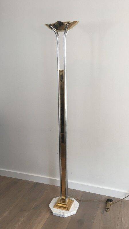 Floor lamp in chrome, brass and marble