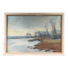 Tableau ancien paysage lacustre