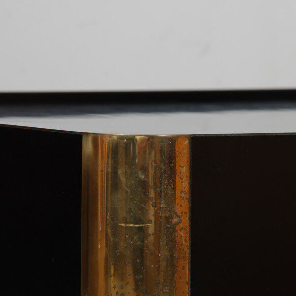 Table basse en bois et laiton attribuée à Willy Rizzo, 1970