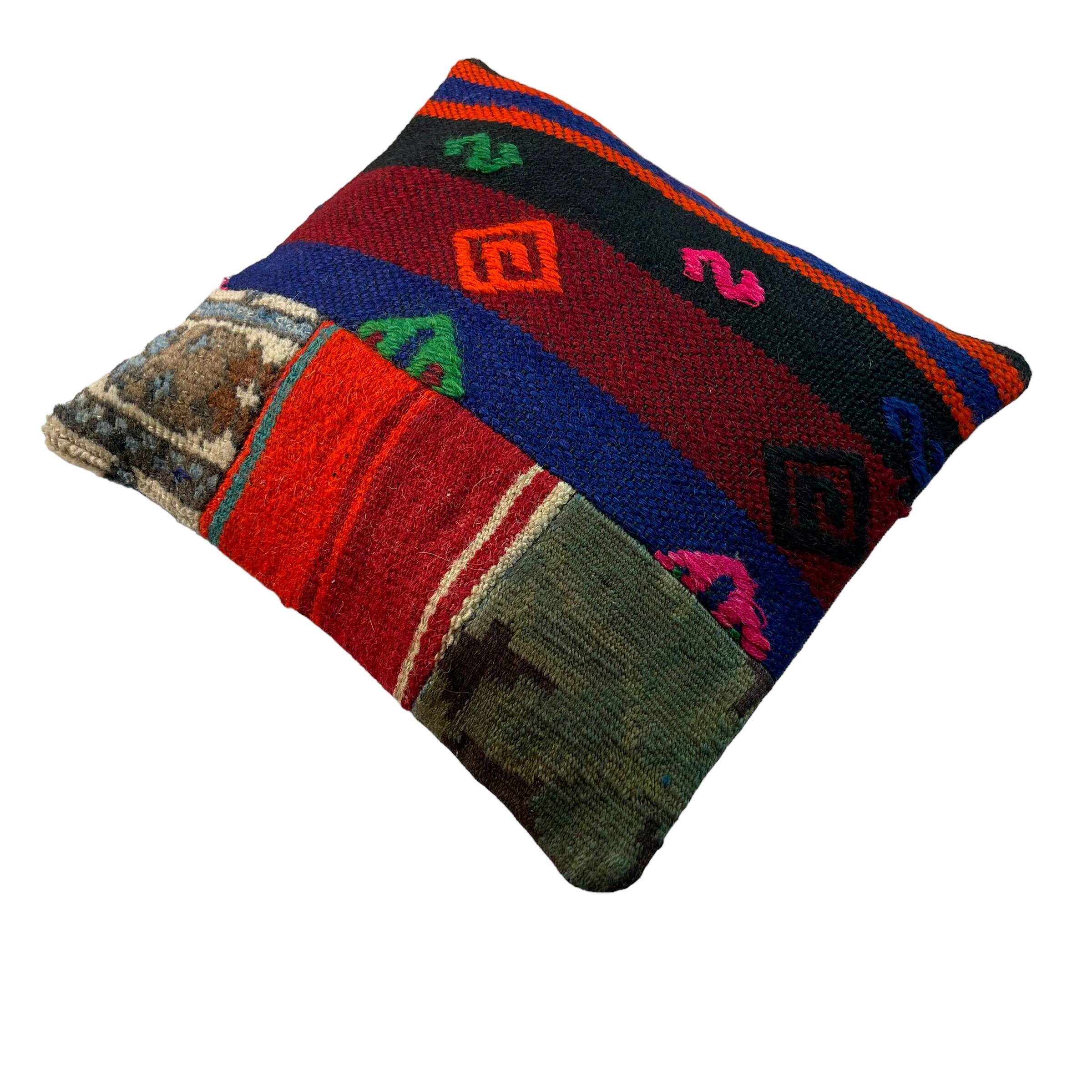 Housse de coussin kilim patchwork turc vintage, 43 x 37 cm