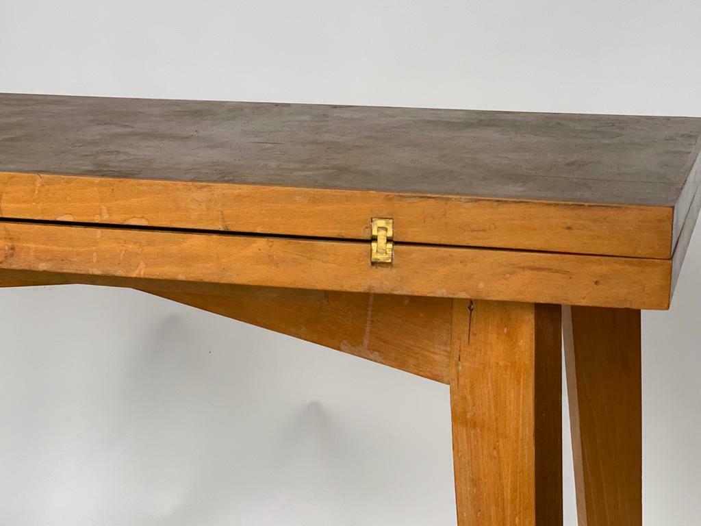 TABLE DE BRIDGE A SYSTEME 1960 CHENE CLEAR GREEN FABRIC