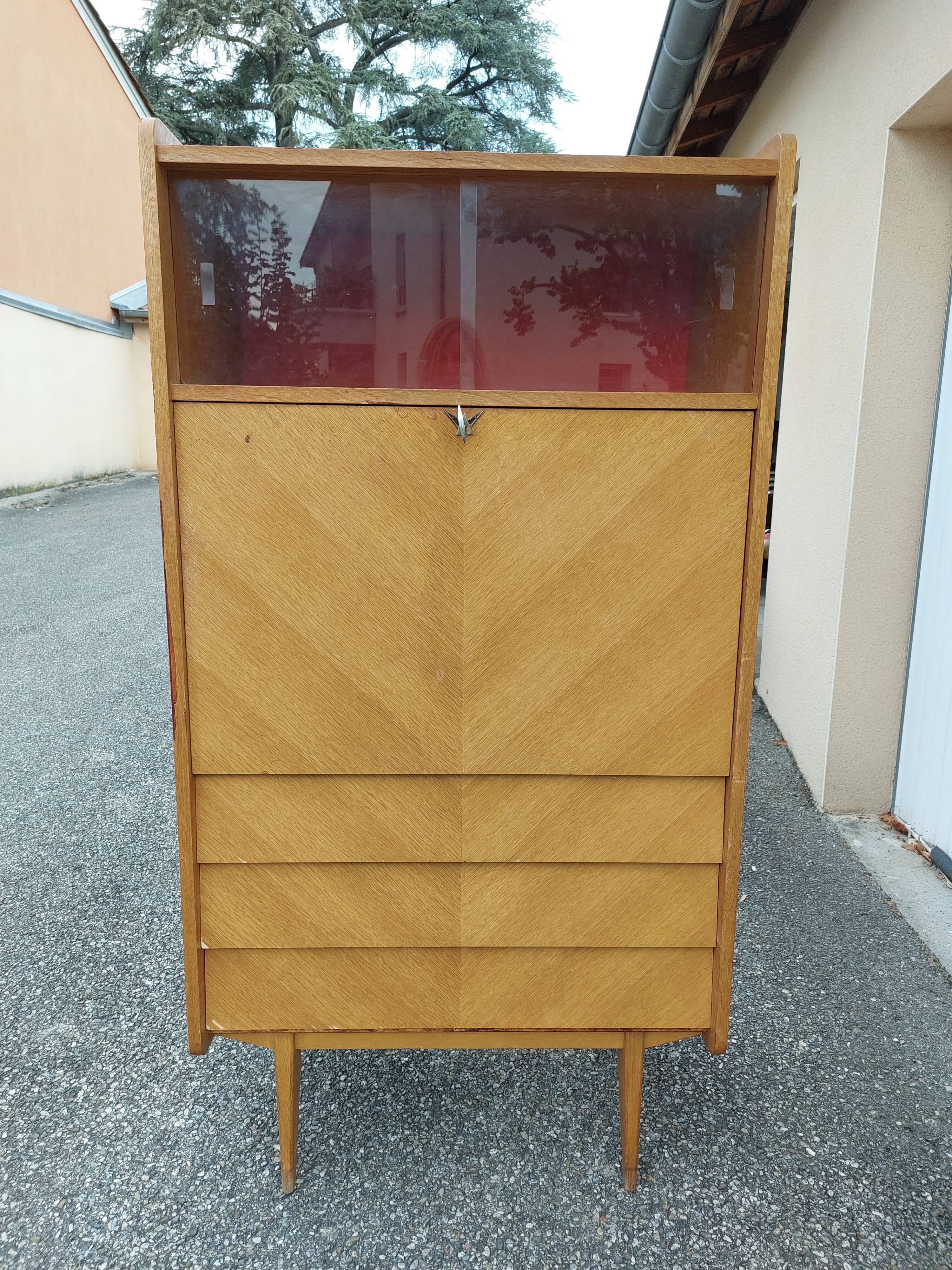Secretary chest of drawers vintage light wood year 50 60