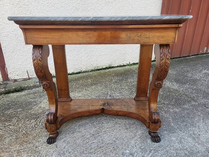 Empire restauration console with marble top in walnut from the 19th century