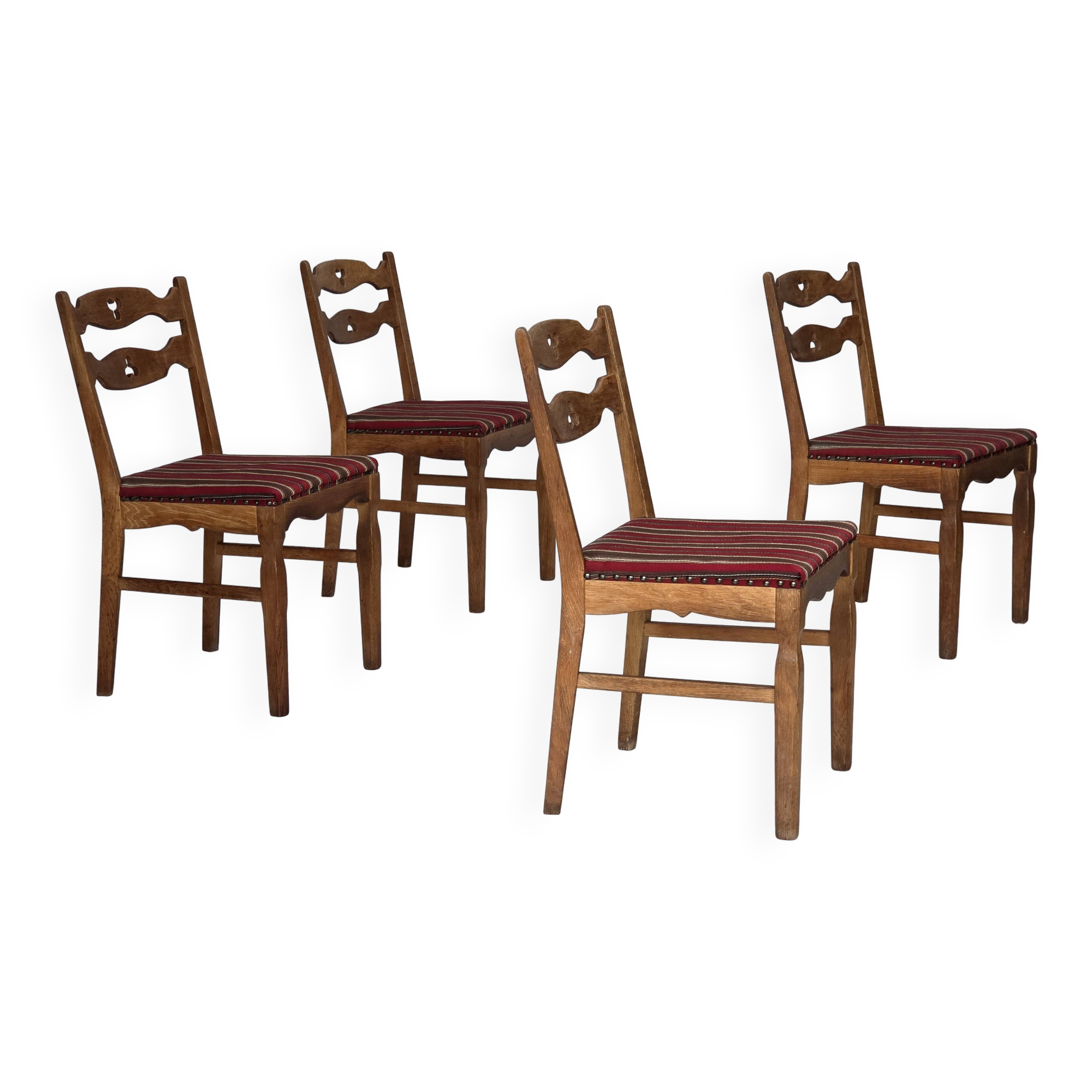 1960s, set of 4 pcs Danish dining chairs, furniture wool, solid oak wood.
