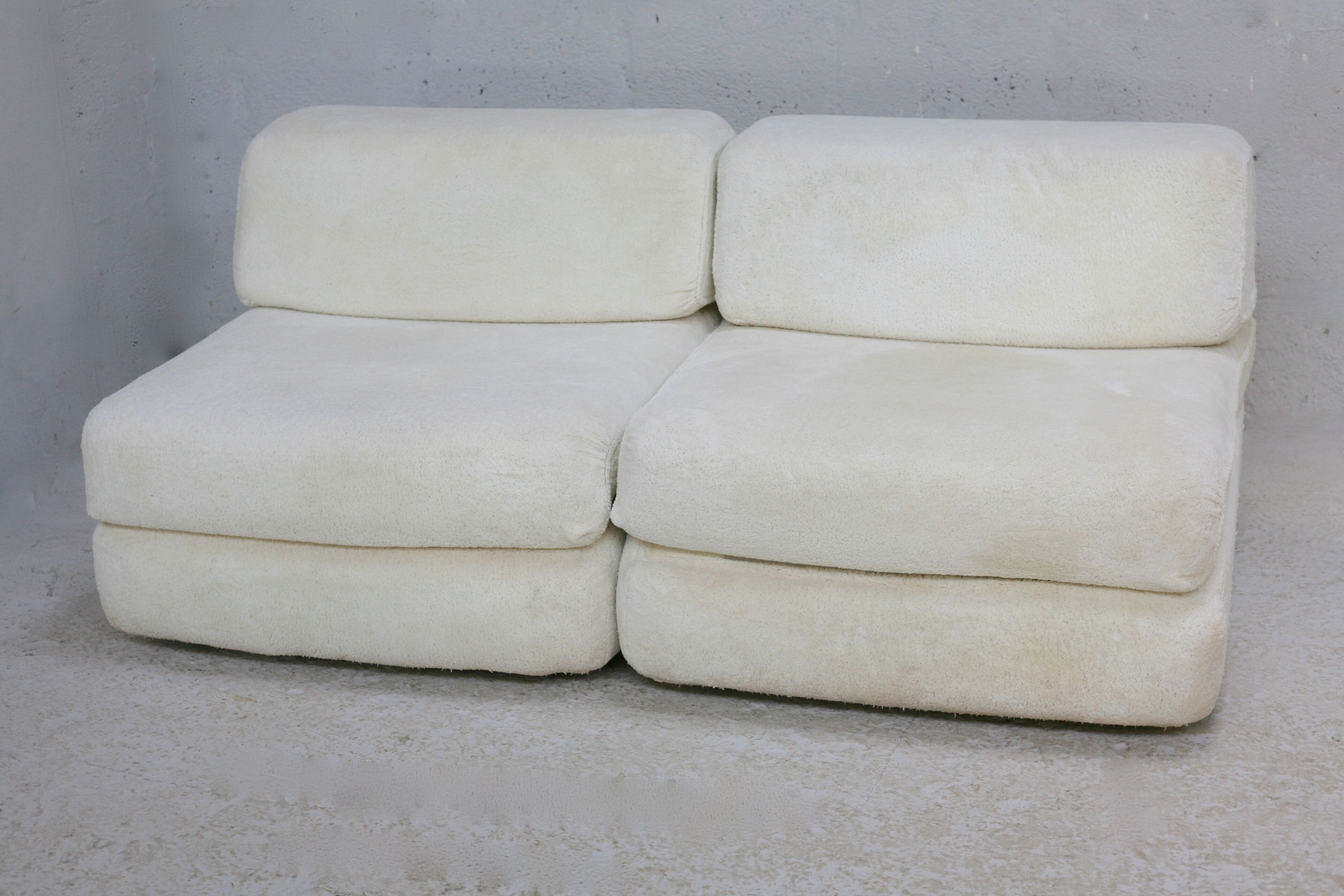 Sofa formed by 2 heaters. Foam, velvet "cream". Steiner. France, Circa 1970