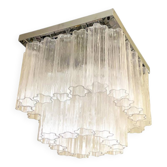 Plafonnier "Tronchi" contemporain transparent en verre de Murano de style Venini carré Spoutnik