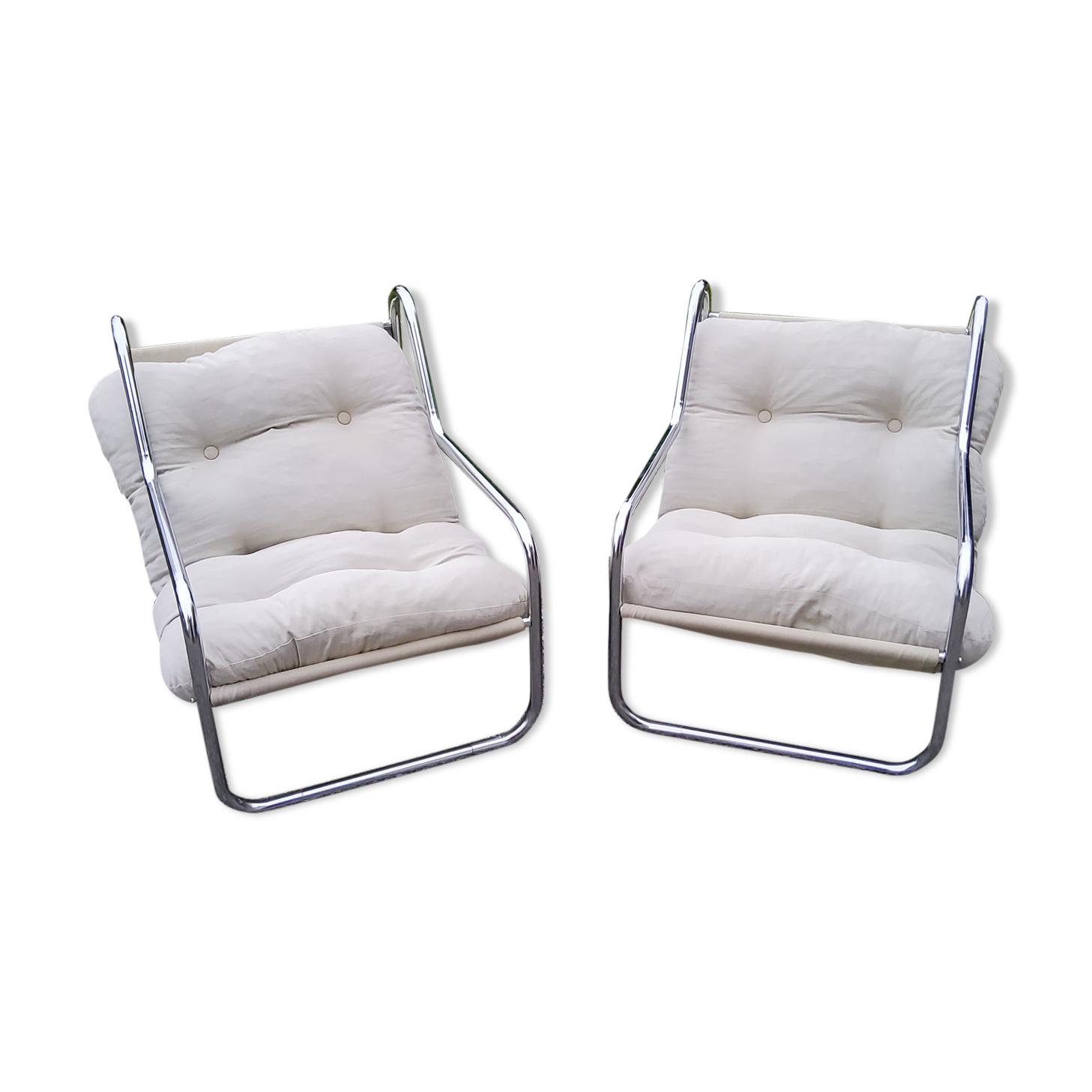 Pair of armchairs from the 70s chrome tubes and cotton canvas