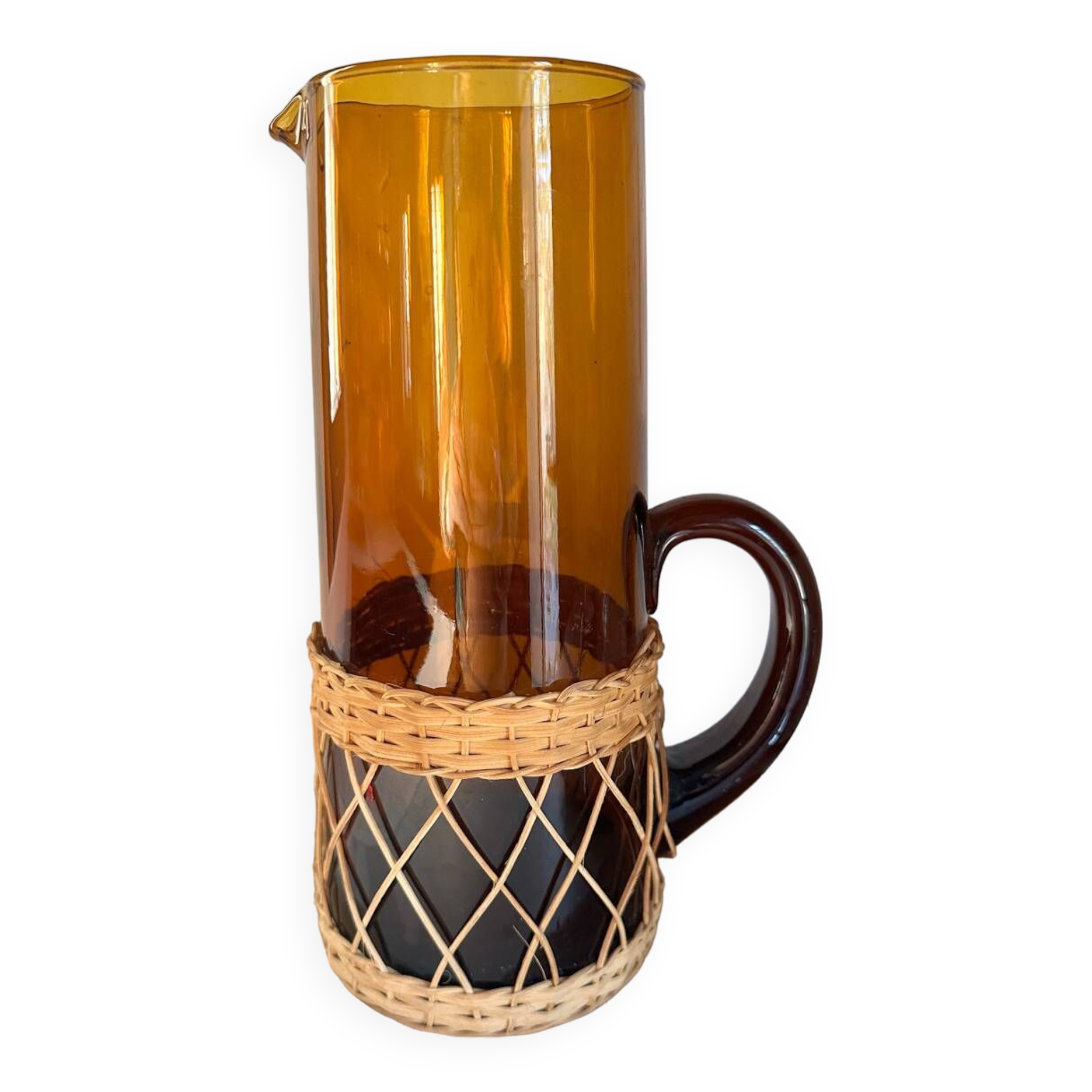 Vintage orange and wicker carafe