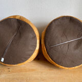 Set of 2 patchwork leather poufs brown camel De Sède