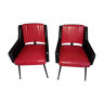 Red and black vintage 50/60s leather armchairs