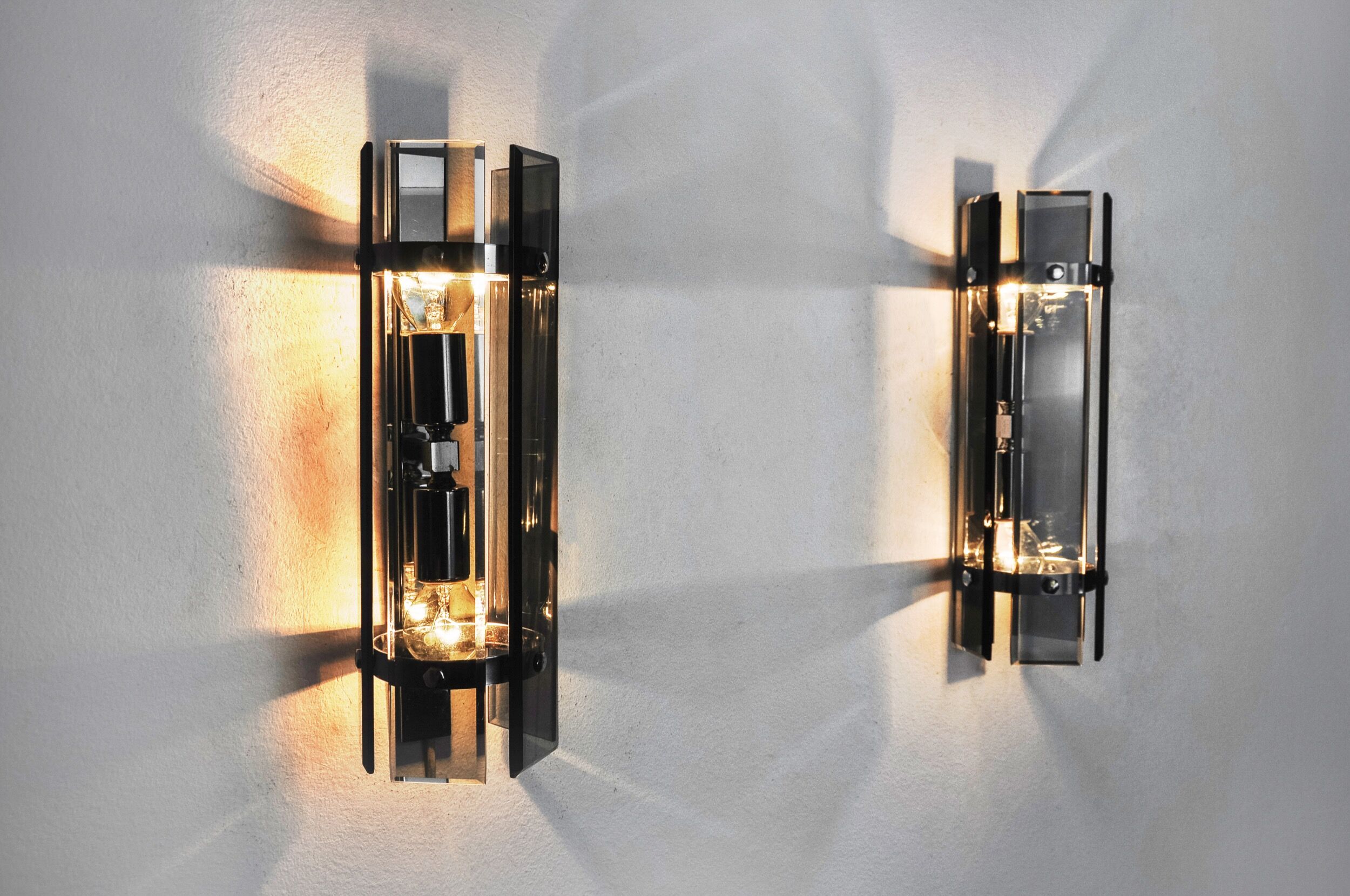 Pair of veca sconces, murano beveled glass, italy, 1970