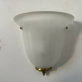 Pair of vintage wall lights, brass and sandblasted glass, France 1970