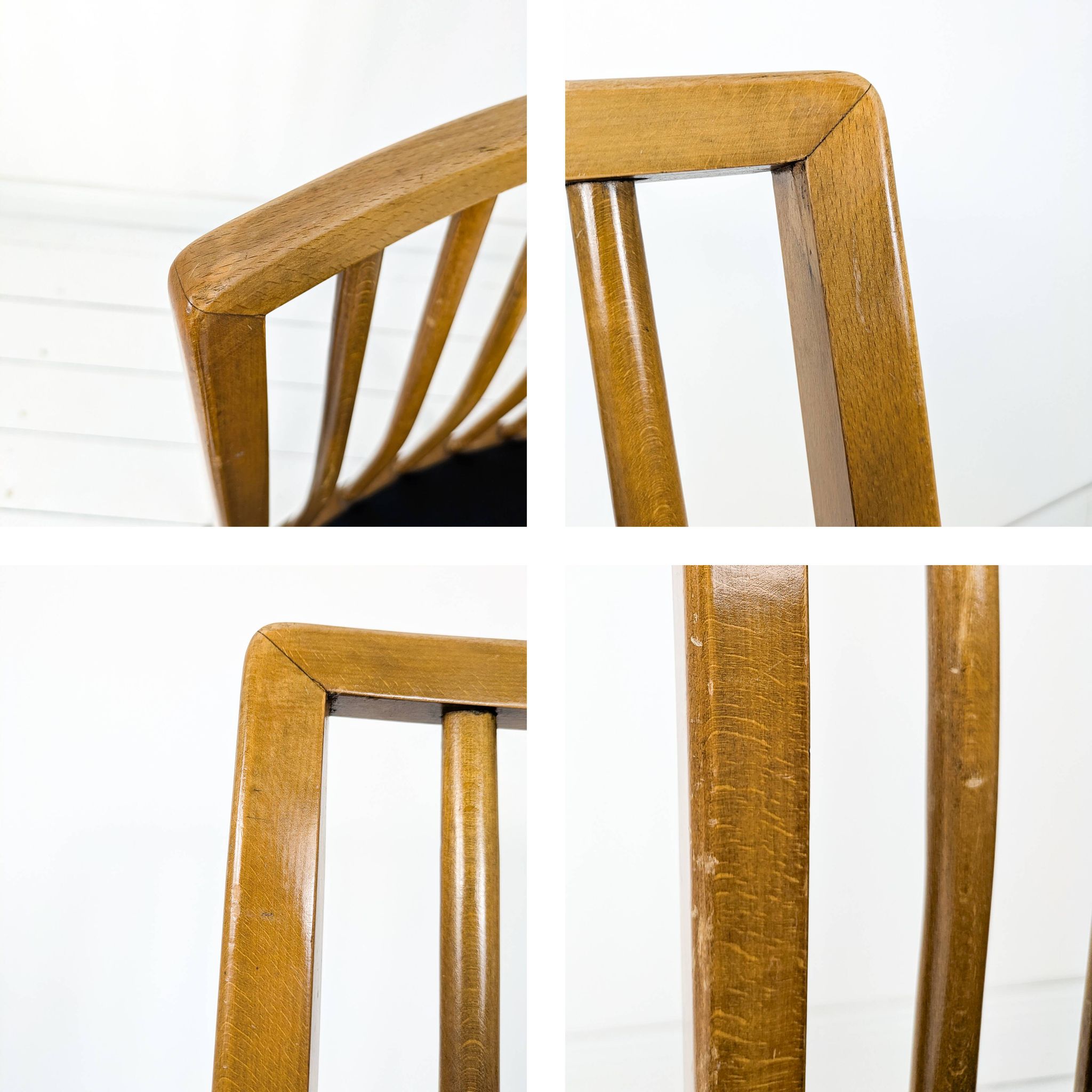 Chaise vintage Mid-Century à barreaux en bois massif avec assise à ressorts