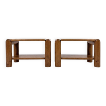 Paire de chevets brutalistes en orme massif Atelier Chauvin- 1970