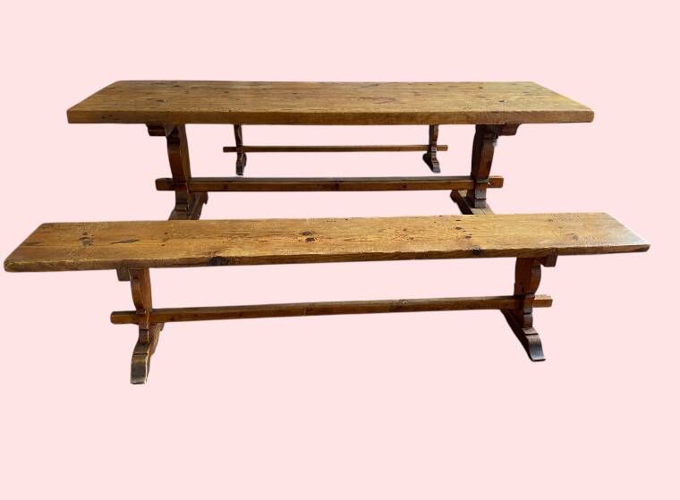 Oak monastery table with 2 original benches