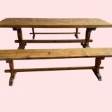 Oak monastery table with 2 original benches