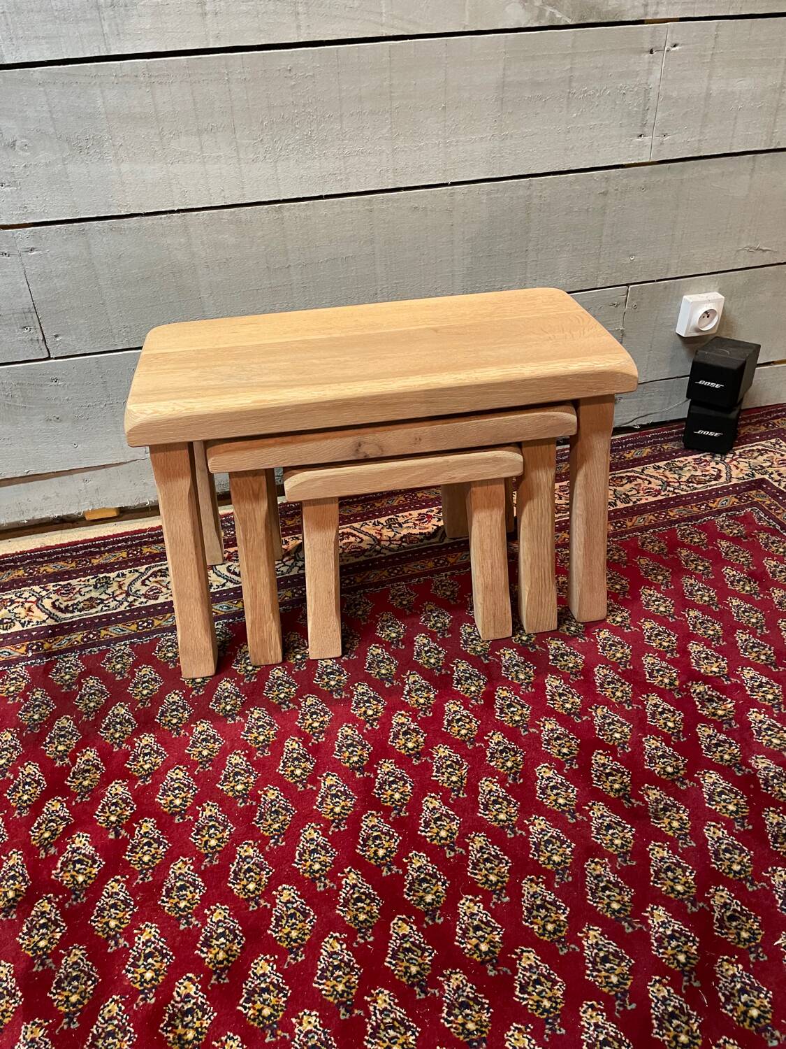 Vintage light wood nesting trio table