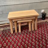 Vintage light wood nesting trio table