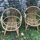 Fauteuils rotin bambou années 60