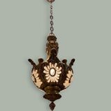 Vintage Bronze & Crystal Beaded Chandelier, 1950s