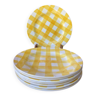 Set of 8 Digoin Sarreguemines flat plates, Scottish pattern, 1960s