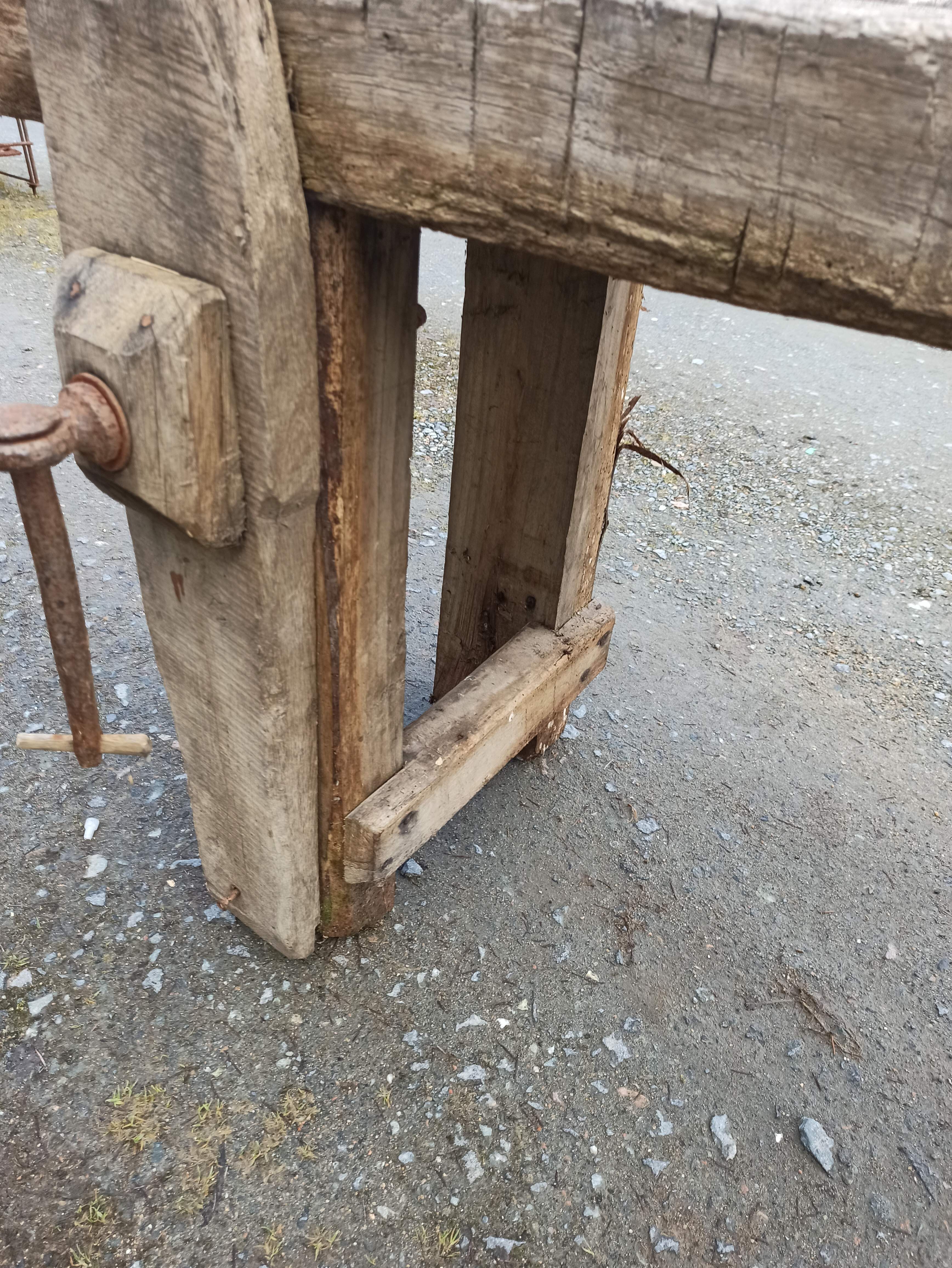 Old wooden workbench furniture by trade with vice