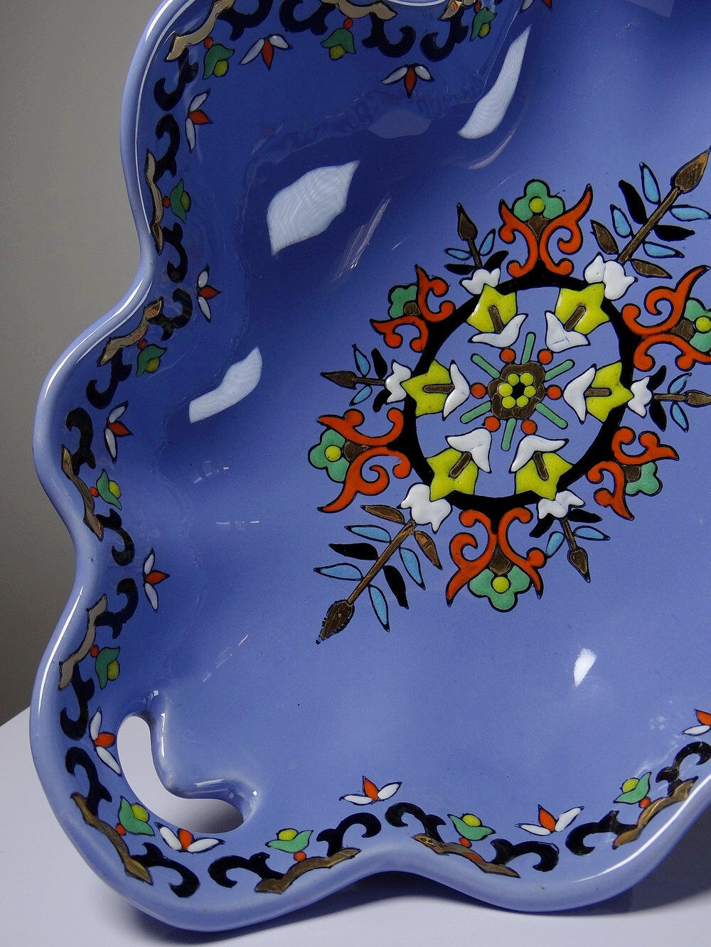 Vintage Chartres model faience and enamel pocket bowl from Longwy.