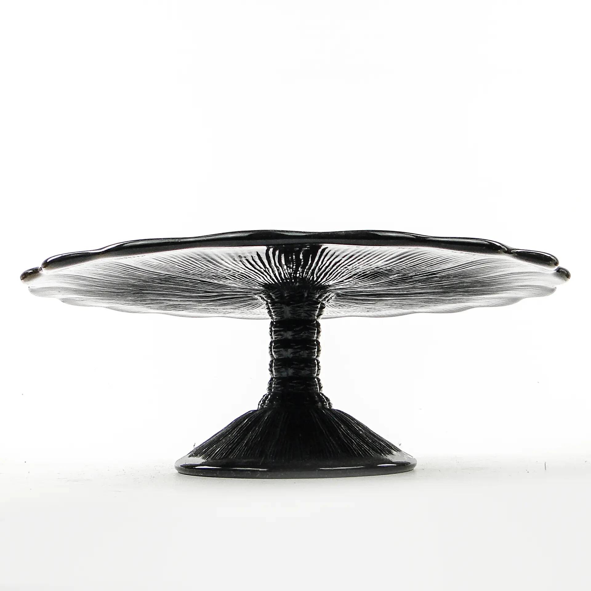 Mid-century modern cake stand, black glass, Ząbkowice, Poland, 1970s