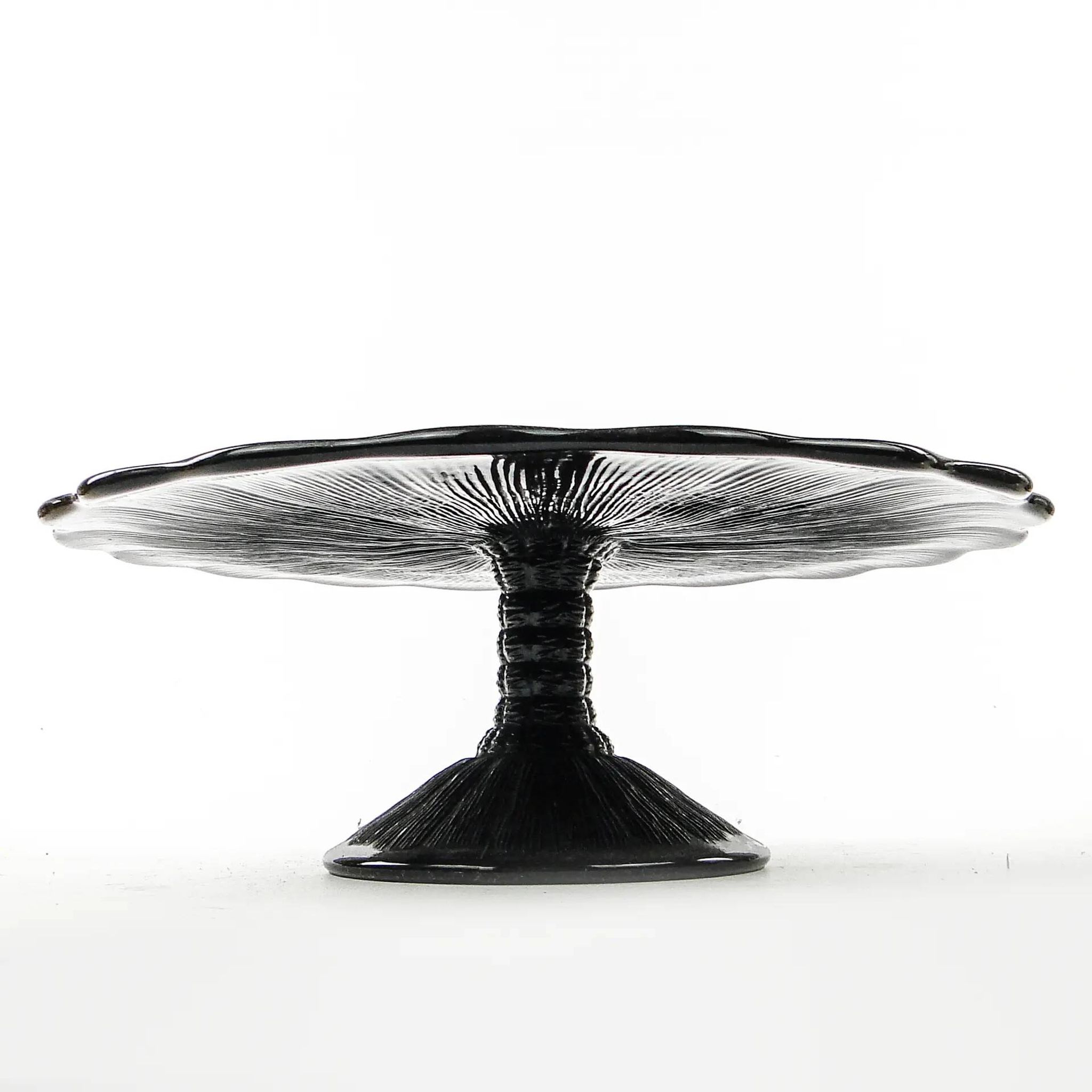 Mid-century modern cake stand, black glass, Ząbkowice, Poland, 1970s