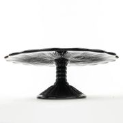 Mid-century modern cake stand, black glass, Ząbkowice, Poland, 1970s