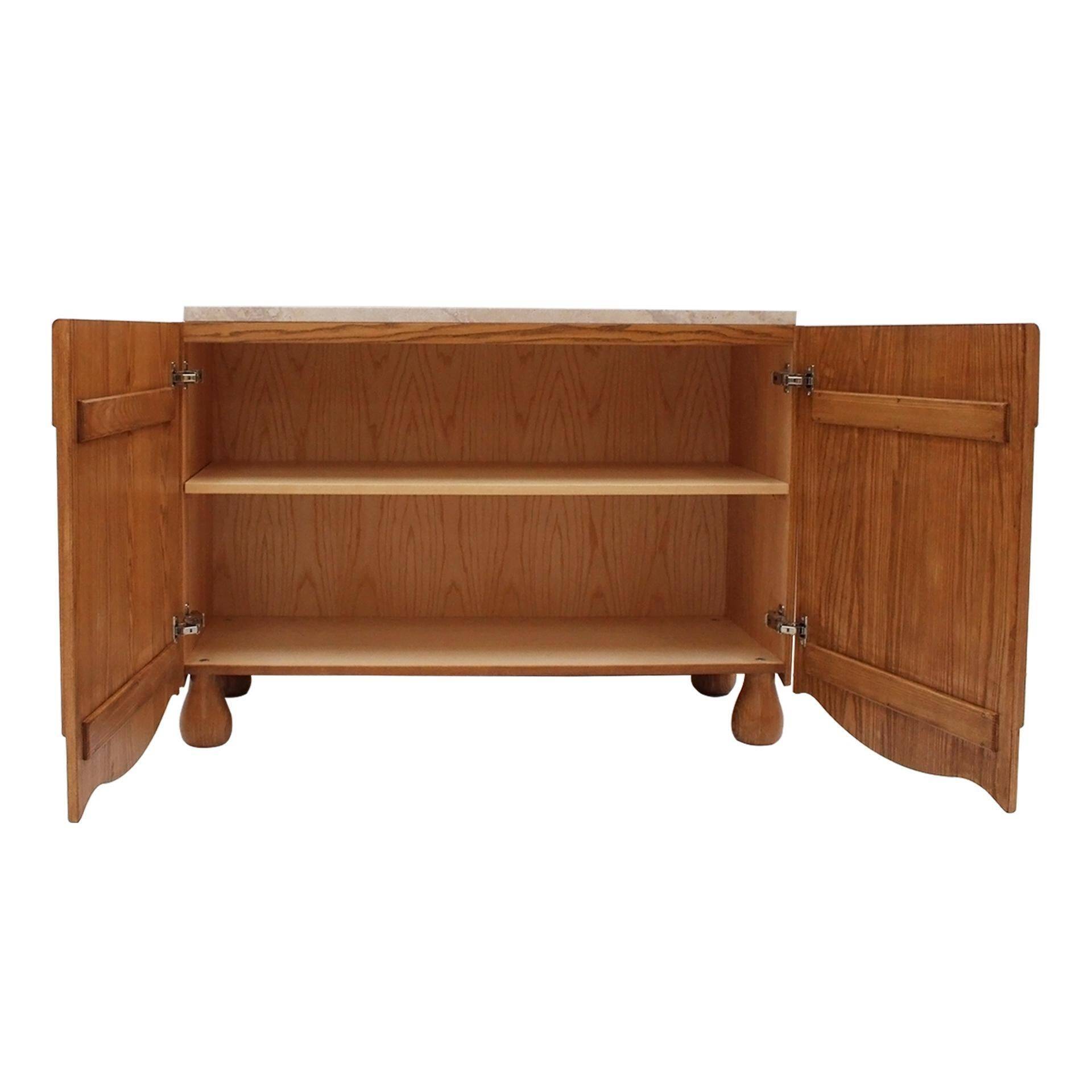 Paire de buffets en chêne avec plateau en travertin. Design contemporain italien.