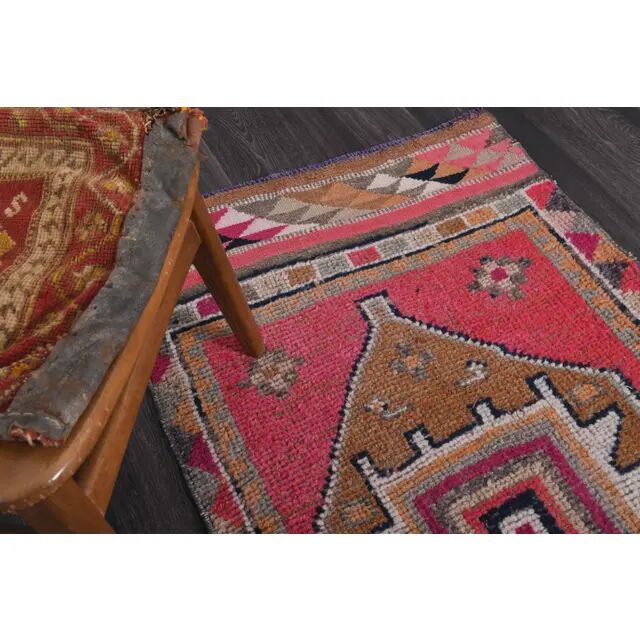 1970s Vintage Turkish Hand-Knotted Wool Cotton Pink Runner Rug